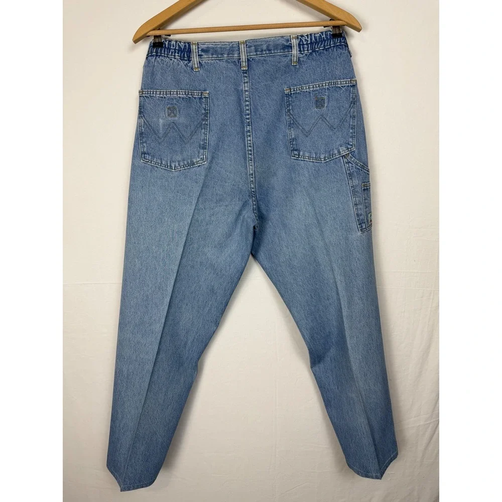 Wrangler Rugged Wear Jeans Mens 36x32 Blue Pleated Carpenter Light Wash USA